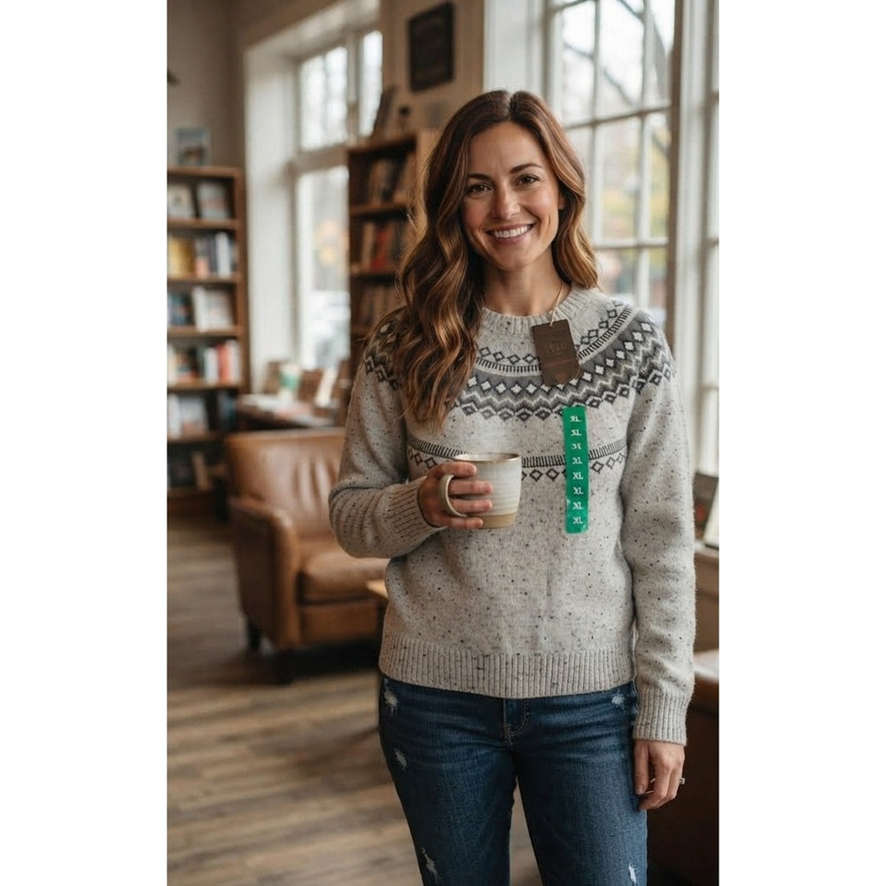Weatherproof Vintage Womens XL Grey Fair Isle Crew Neck Speckled Sweater NWT